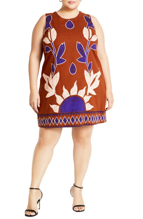 Nala Botanical Print Sleeveless Shift Dress (Plus)