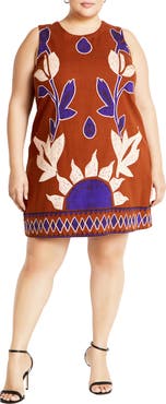 City Chic Nala Botanical Print Sleeveless Shift Dress