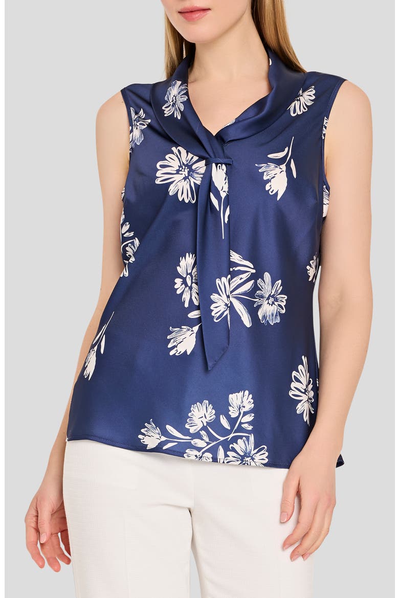 Sailor Tie Neck Sleeveless Top, Main, color, NAVY IVORY