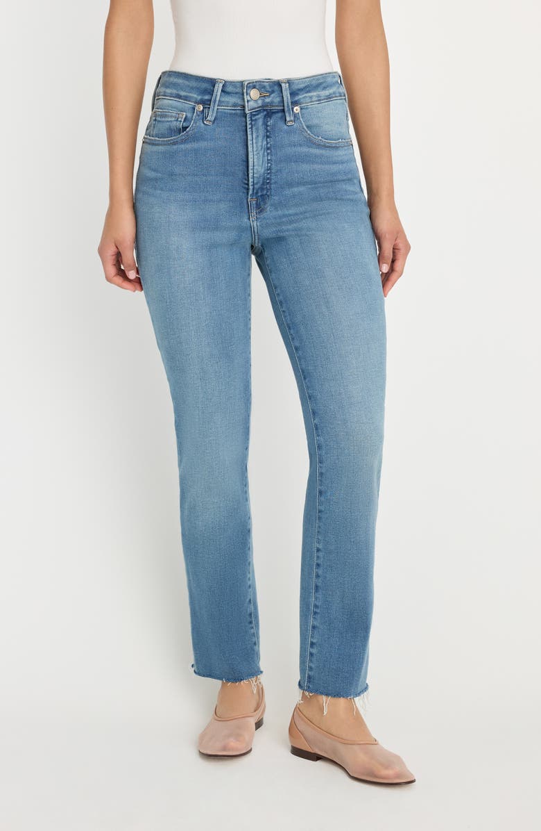 Good American Soft-Tech Good Legs Raw Hem Ankle Straight Leg Jeans, Alternate, color, Indigoi1209