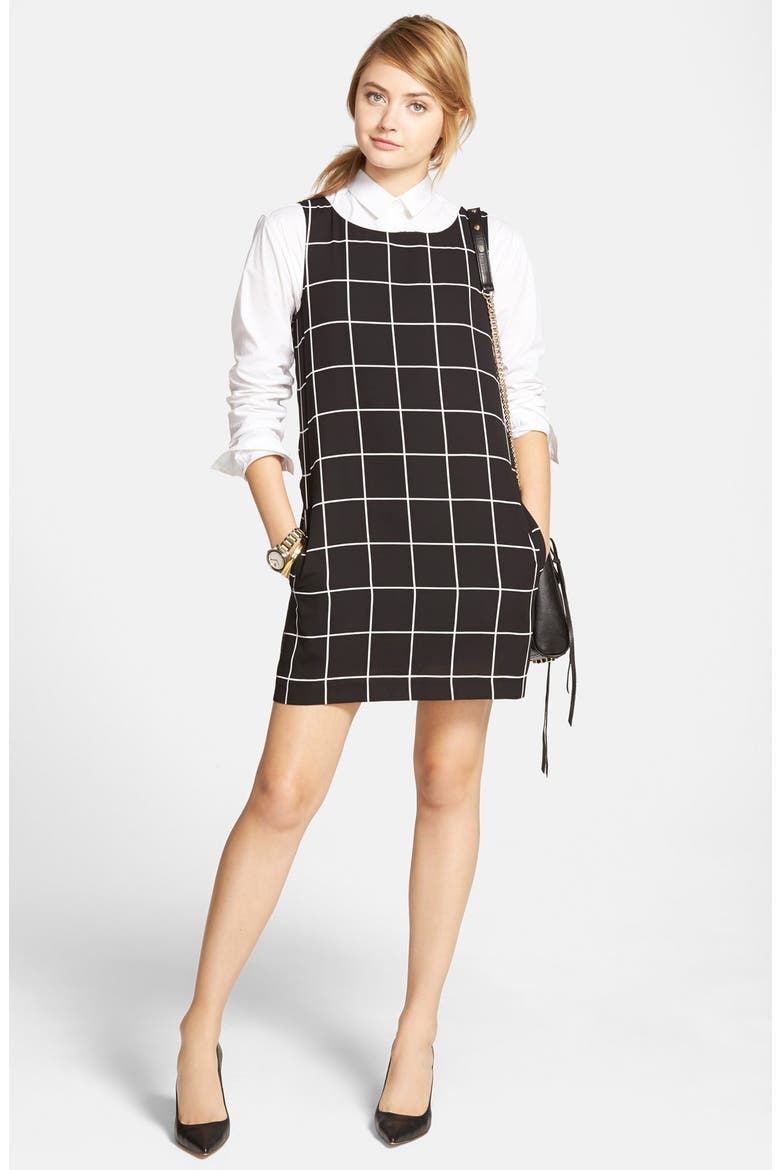 Plaid Shift Dress, Alternate, color, BLACK