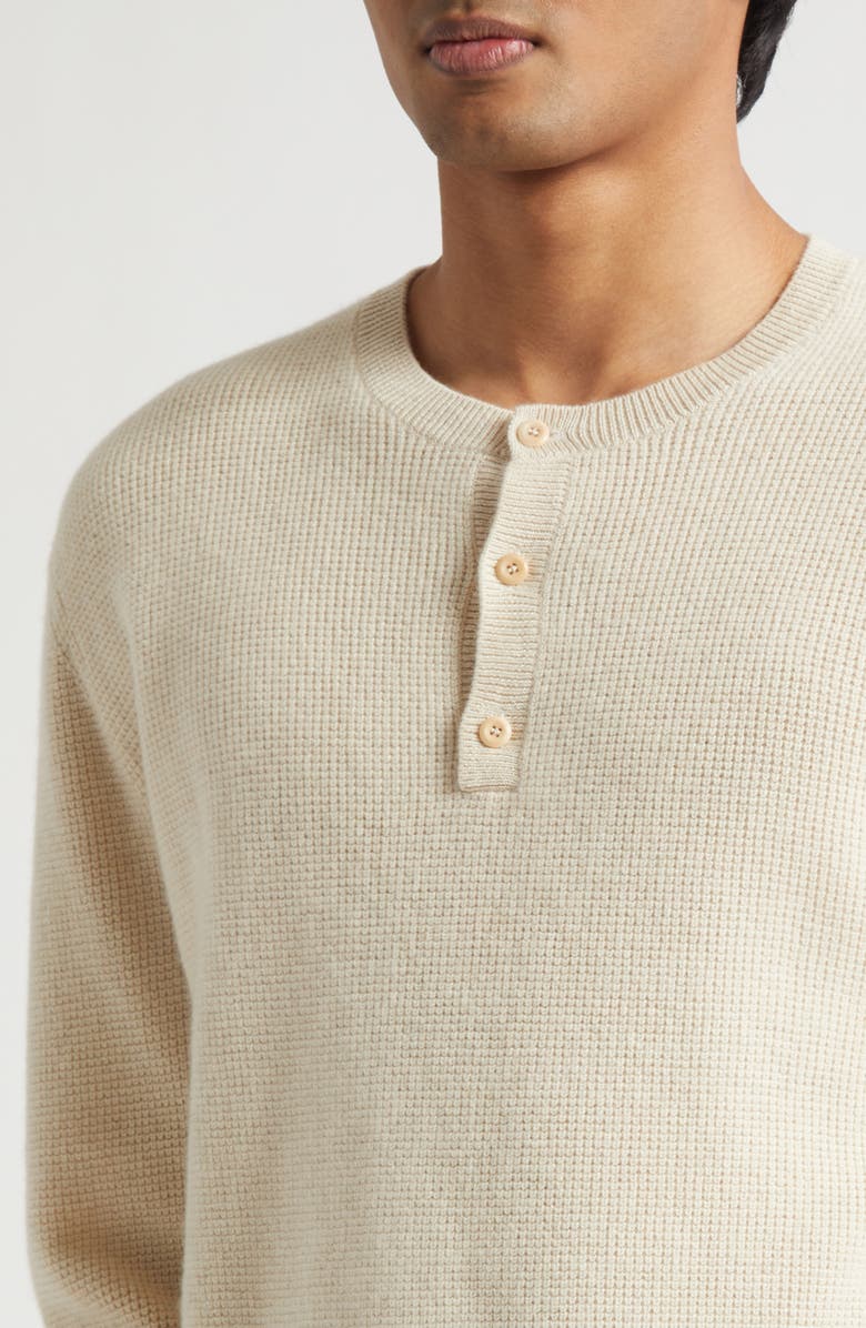 The Elder Statesman Cashmere Thermal Waffle Stitch Henley Sweater, Alternate, color, Natural