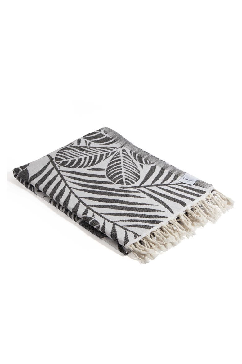 Hawaiian Flower Print Organic Cotton Reversible Turkish Towel, Alternate, color, Black