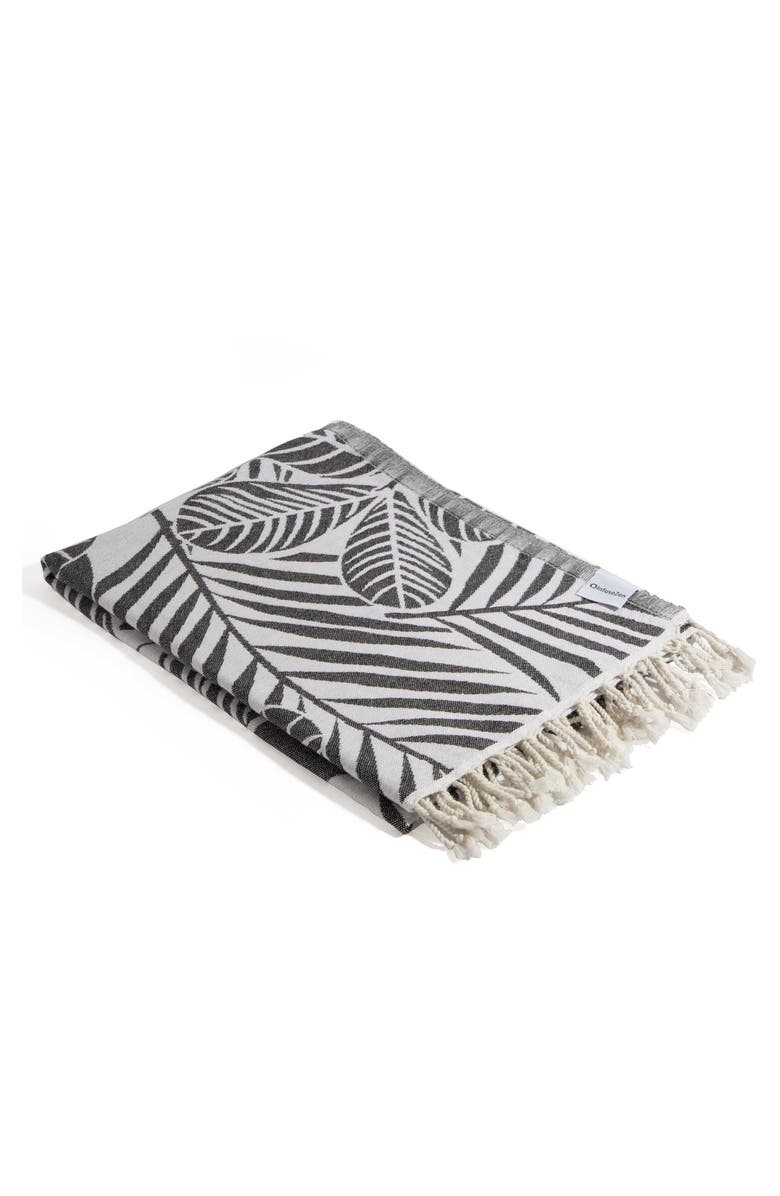 InfuseZen Hawaiian Flower Print Organic Cotton Reversible Turkish Towel, Alternate, color, Black