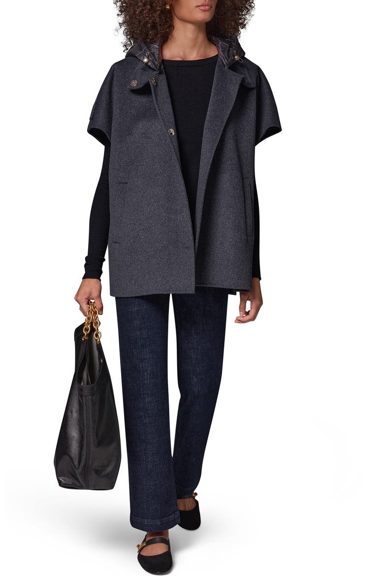 Double Face Cape Coat with Detachable Hood, Alternate, color, CHARCOAL H