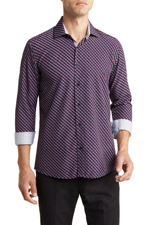 Slim Fit Geometric Print Performance Dress Shirt