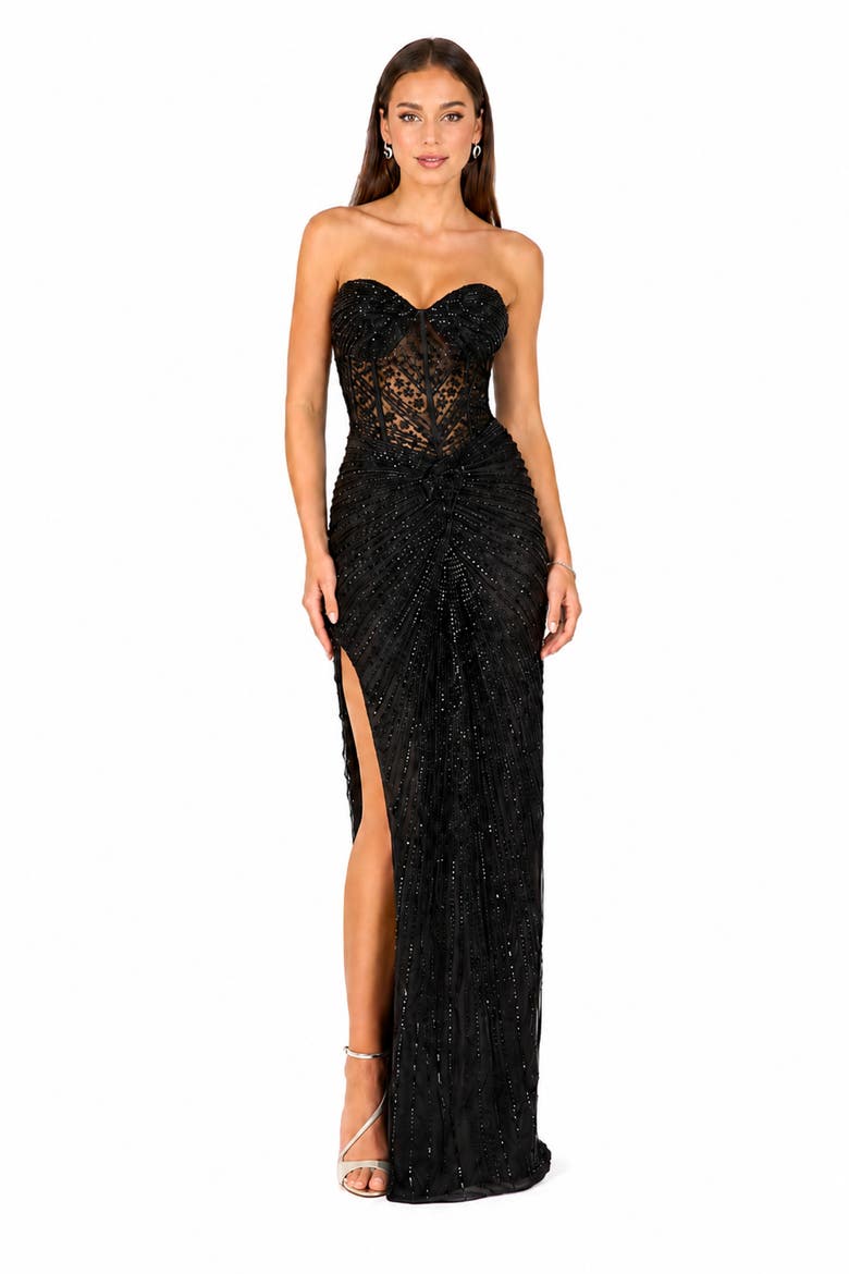 Embellished Strapless Gown with Slit, Alternate, color, Black