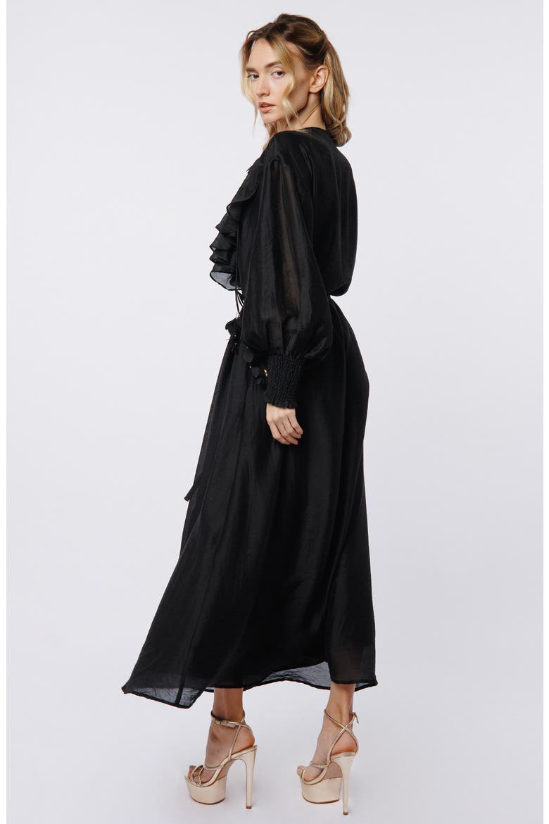 Kiyelle Ruffle Long Sleeve Maxi Dress, Alternate, color, BLACK