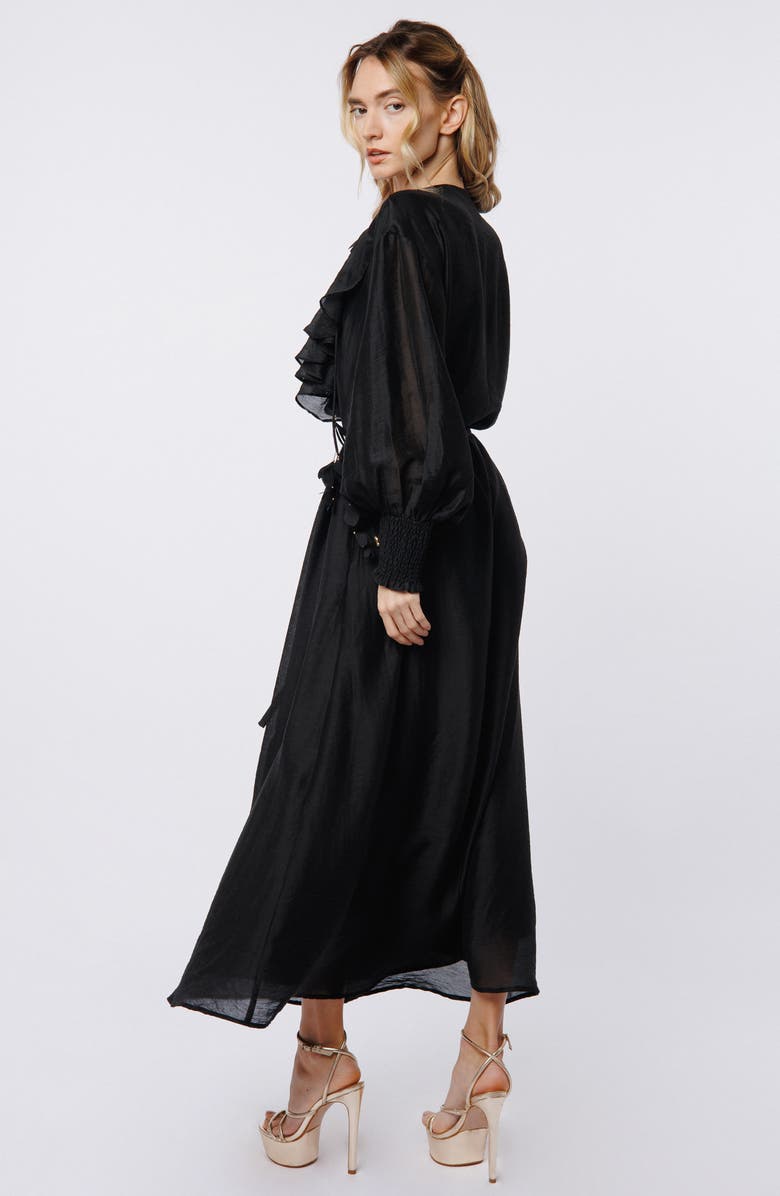 CIEBON Kiyelle Ruffle Long Sleeve Maxi Dress, Alternate, color, Black