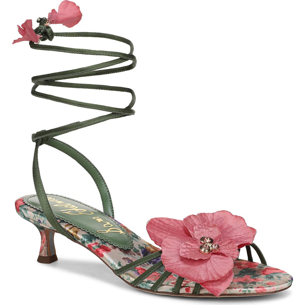 Sam Edelman Carla Lace Up Kitten Heel Green Agave Satin In Green Agave