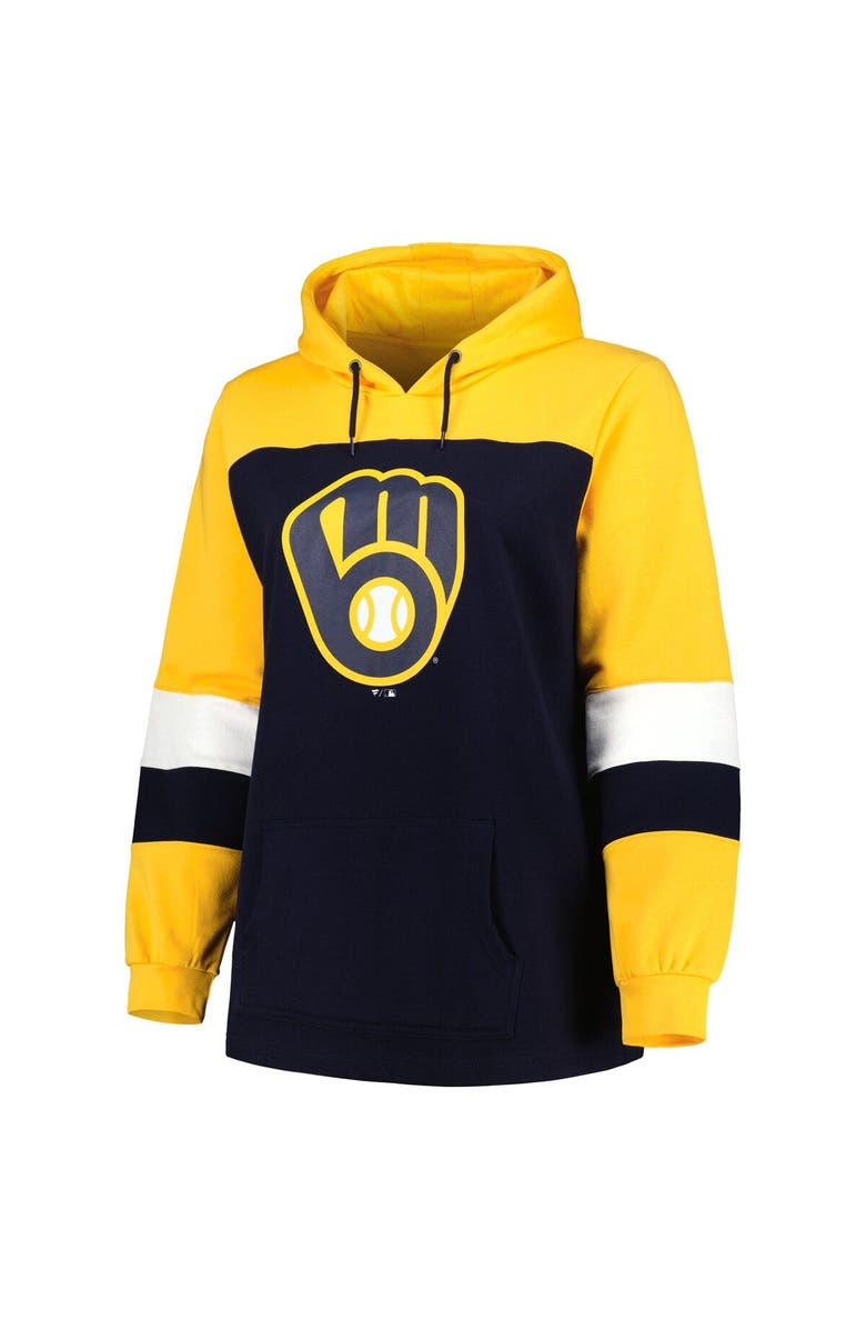 PROFILE Women's Navy Milwaukee Brewers Plus Size Colorblock Pullover Hoodie, Alternate, color, 