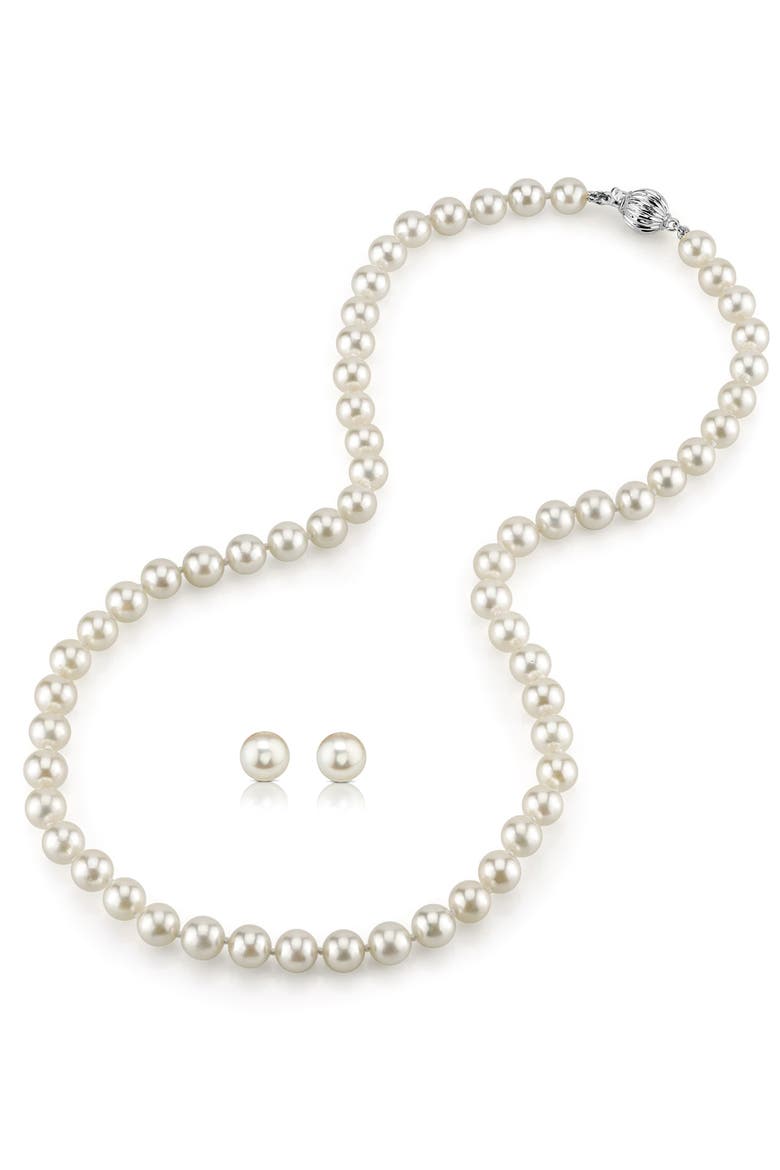 6.5-7.0mm Hanadama Pearl Necklace and Earring Set, Main, color, White Gold