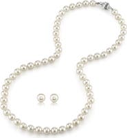 The Pearl Source 6.5-7.0mm Hanadama Pearl Necklace and Earring Set