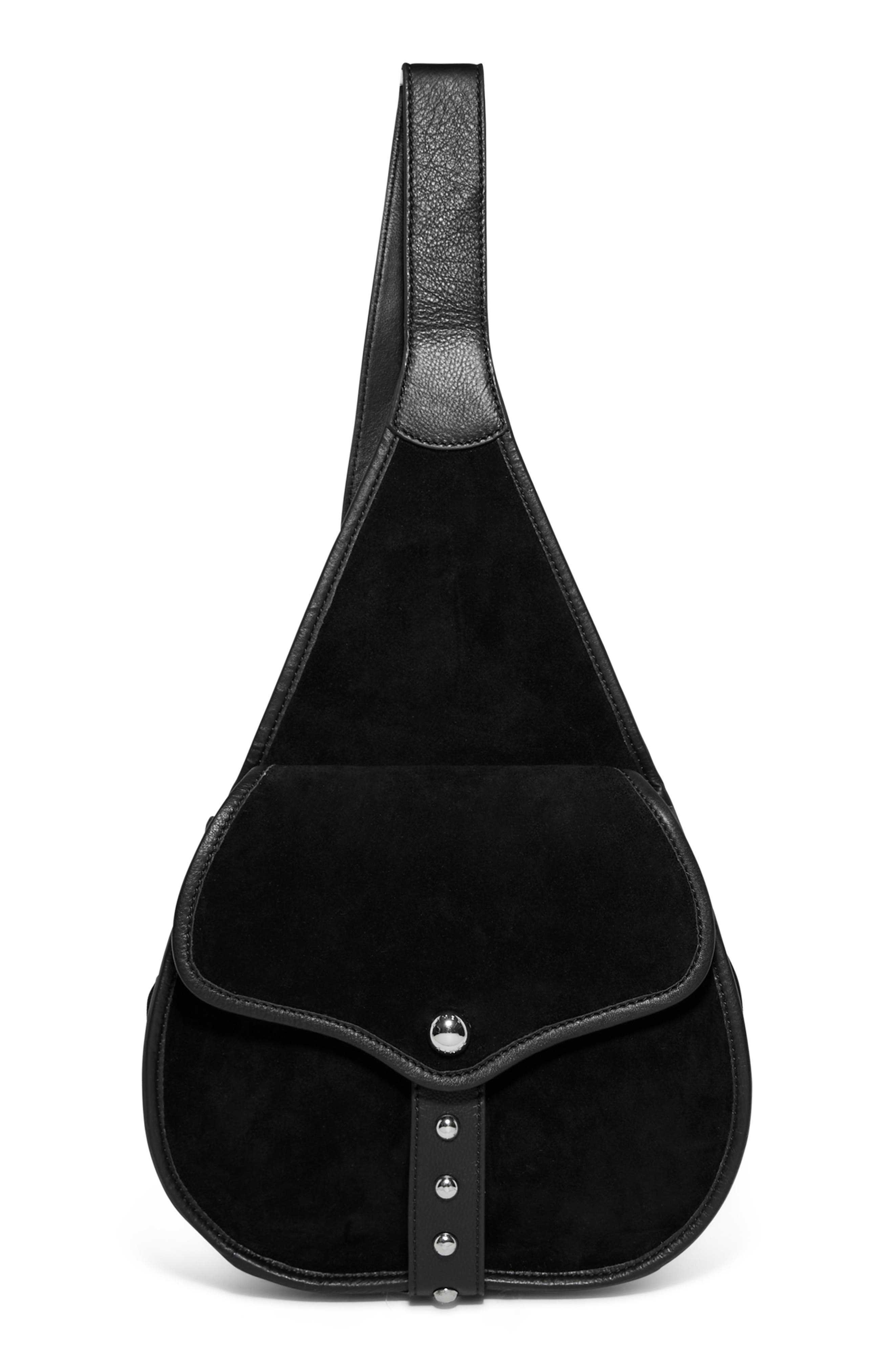 AIMEE Great Escape Leather Sling Bag, Main, color, Black Suede