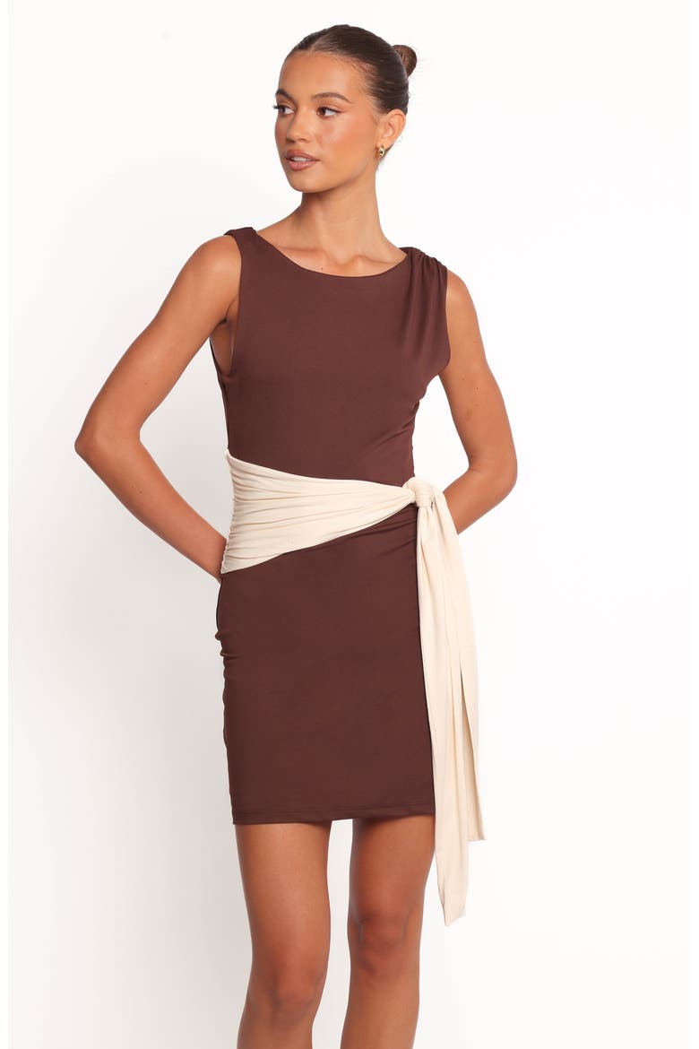 Nicosia Colorblock Wrap Waist Minidress, Alternate, color, BROWN