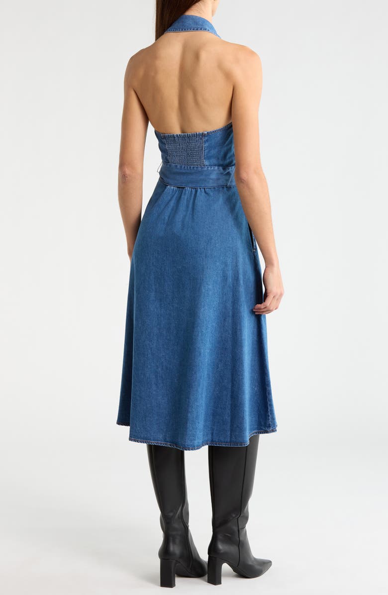 Alice + Olivia Chassidy Chambray Halter Dress, Alternate, color, Medium Indigo Chambray