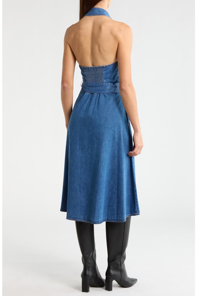 chambray midi halter dress Motel Comari halter midi chambray dress in indigo