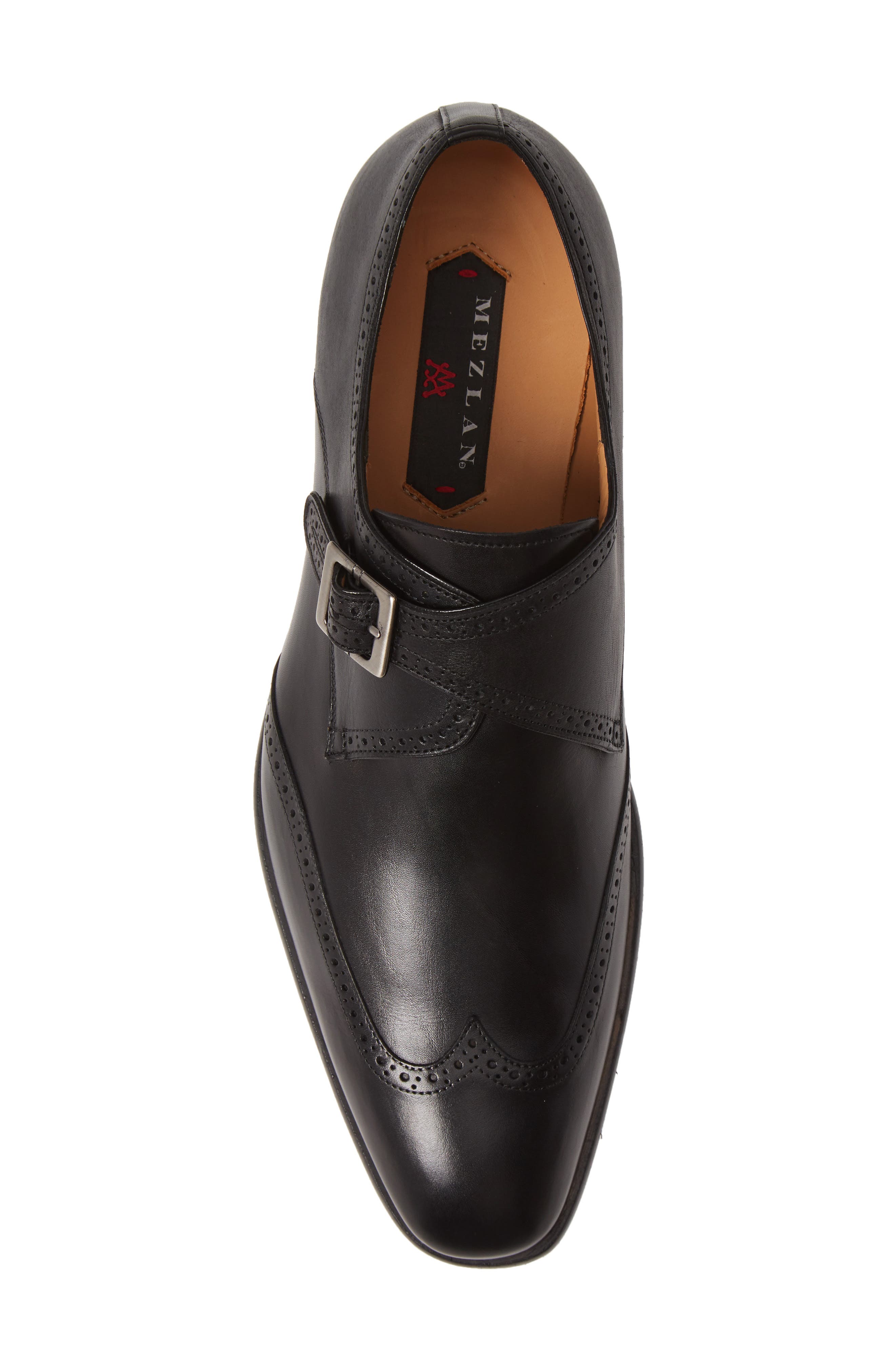 Mezlan Forest Single Monk Strap Wingtip Shoe, Alternate, color, Black Leather