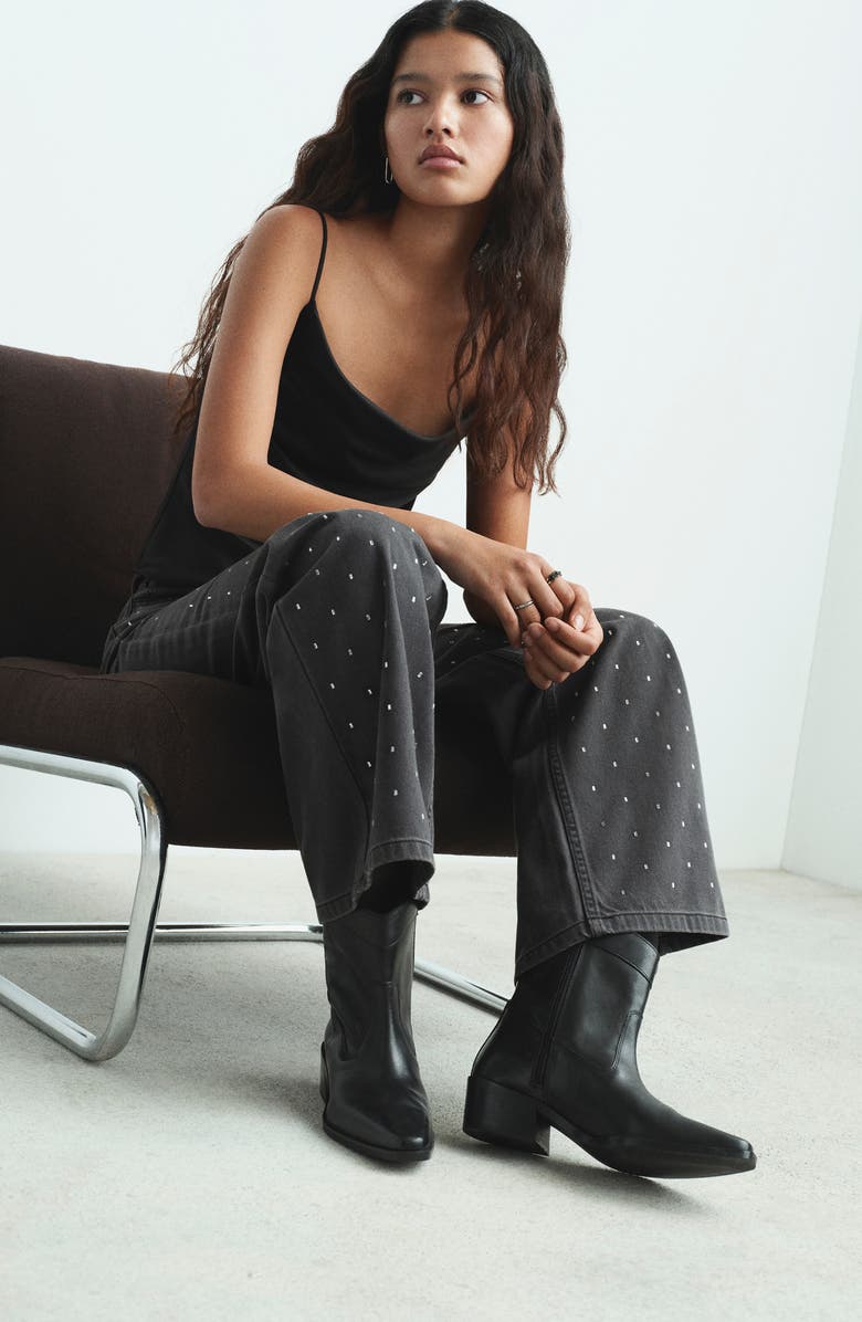 MANGO TEEN Rhinestone Detail Jeans, Alternate, color, Black Denim