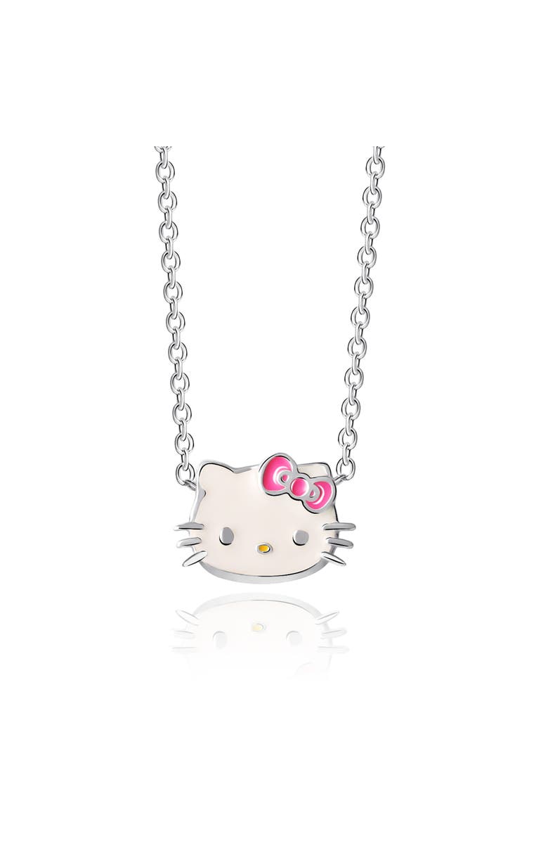 Hello Kitty Sterling Silver Enamel Necklace, Main, color, Silver, White