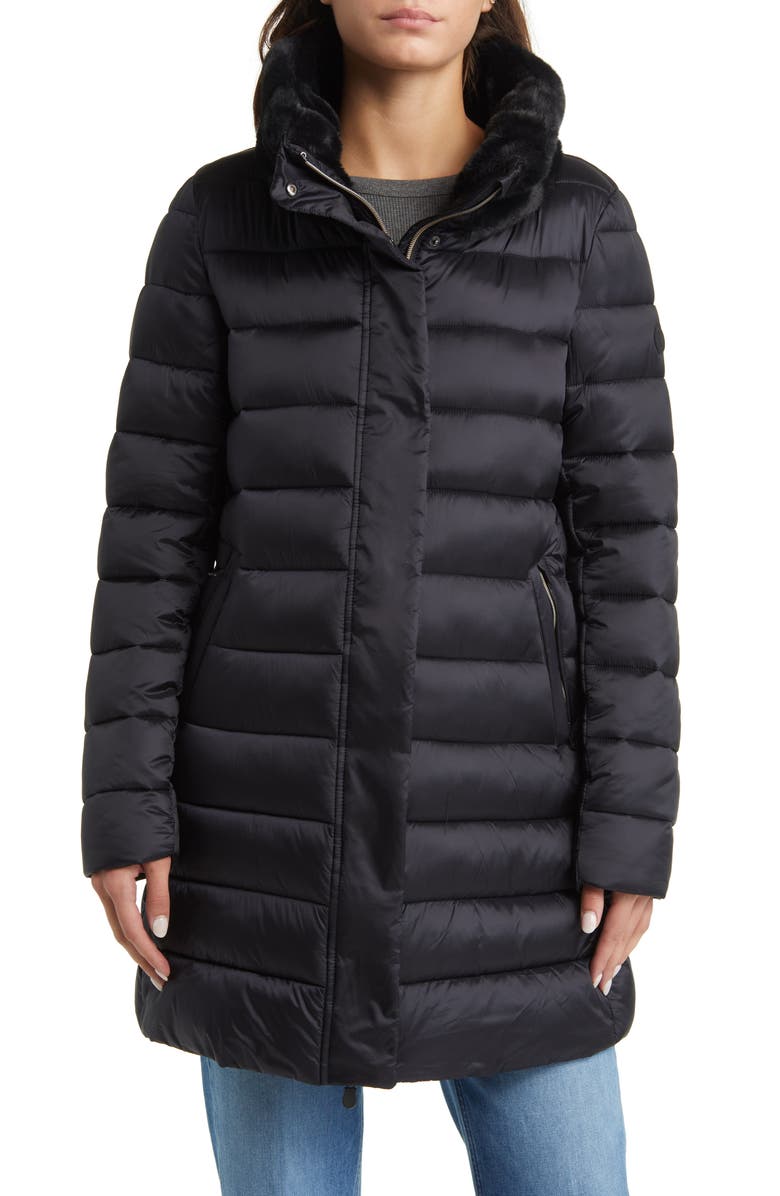 Save The Duck Dalea Faux Fur Collar Puffer Long Jacket, Main, color,