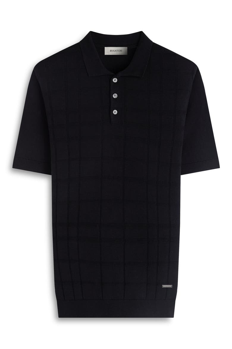 Textured Grid Polo Sweater, Alternate, color, BLACK