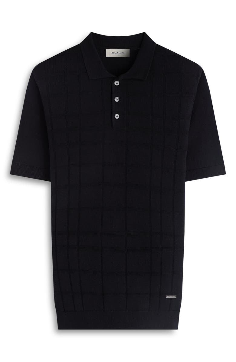 Bugatchi Textured Grid Polo Sweater, Alternate, color, Black
