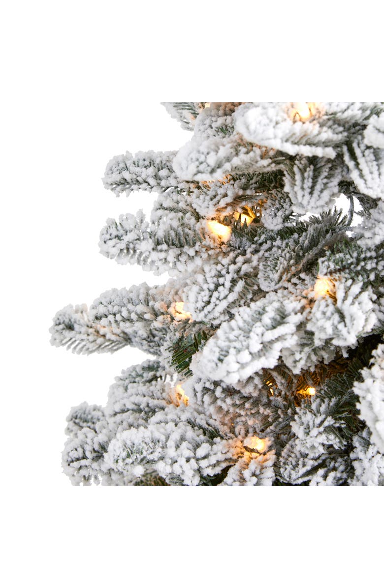 NEARLY NATURAL 3-ft Flocked North Carolina Fir Artificial Christmas Tree with 150 Warm White Lights and 545 Bendable Branches, Alternate, color, Green