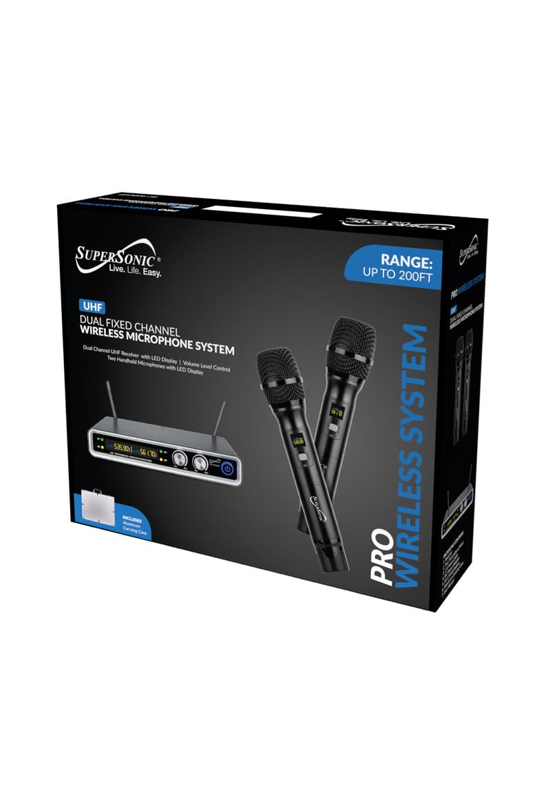UHF Dual Fixed Channel Wireless Microphone 200ft Range, Alternate, color, Black