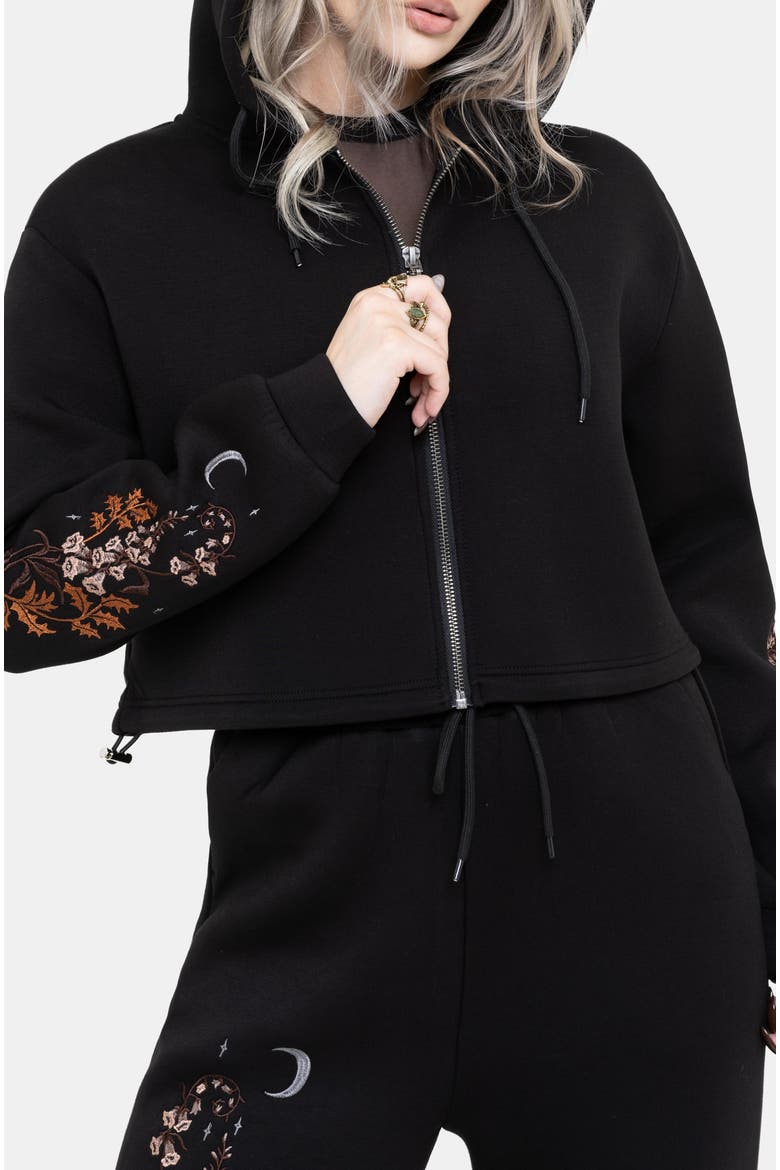 Foxglove Zip Up Cropped Hoodie, Alternate, color, Black