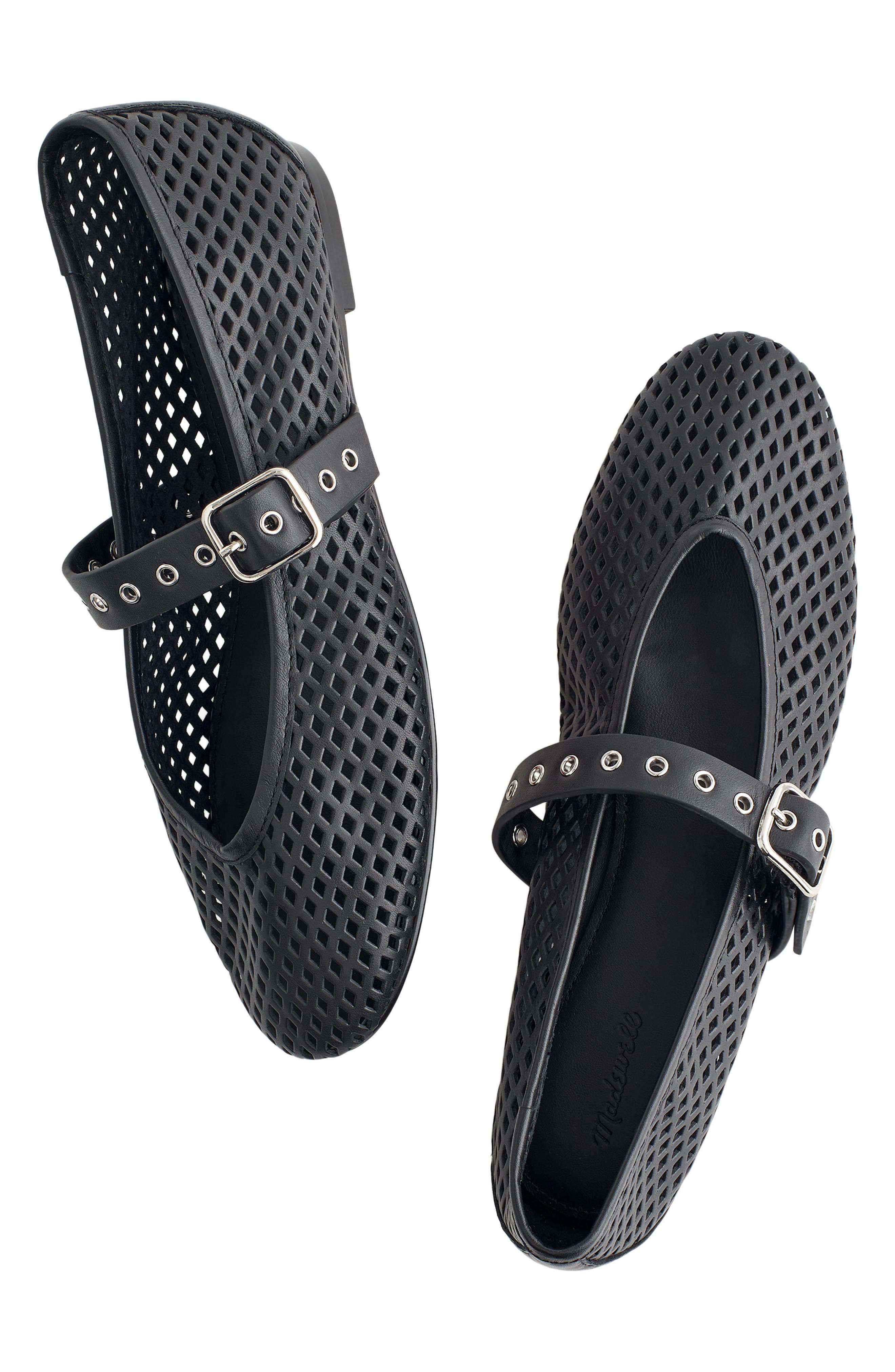Madewell The Remy Perforated Mary Jane Flat, Alternate, color, True Black