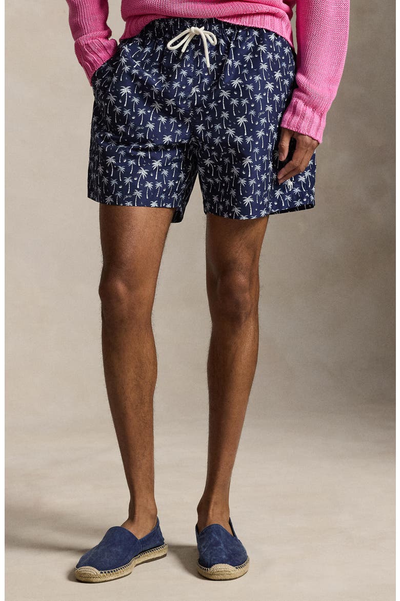 Traveler Classic Print Swim Trunks, Alternate, color, BLUE POLO PALMS