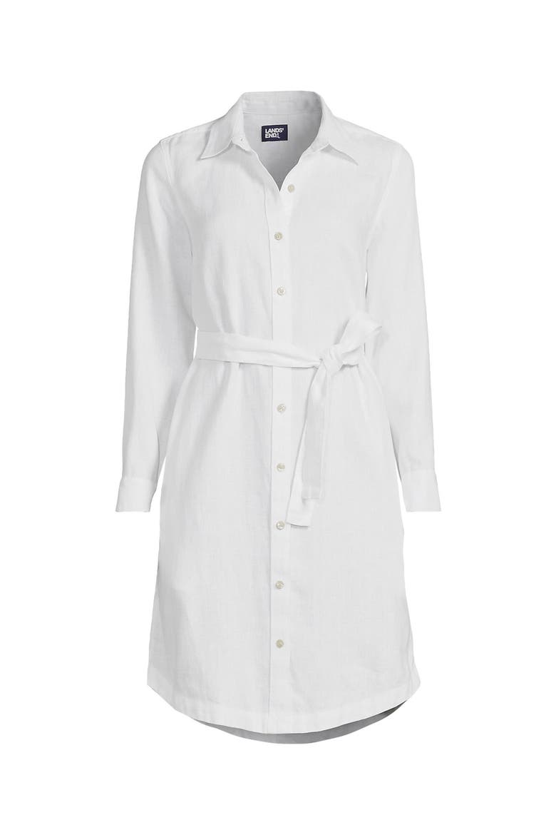 Plus Size Light Weight Denim Long Sleeve Button Front Shirt Dress, Alternate, color, White