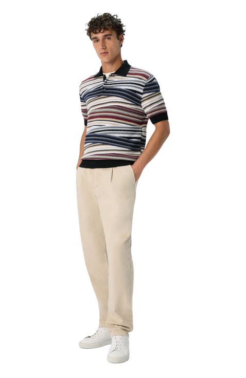 Short Sleeve Polo With Buttons And Striped Zigzag Pattern