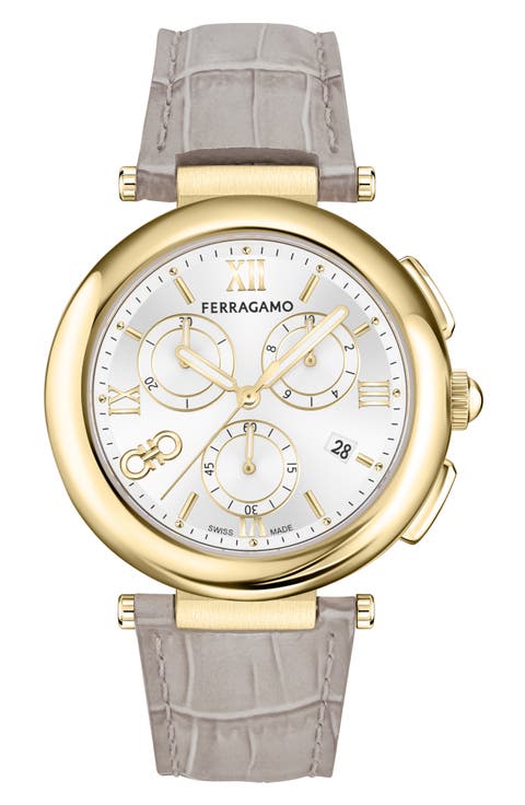 Croc-Embossed Leather Strap Chronograph Watch, 40mm