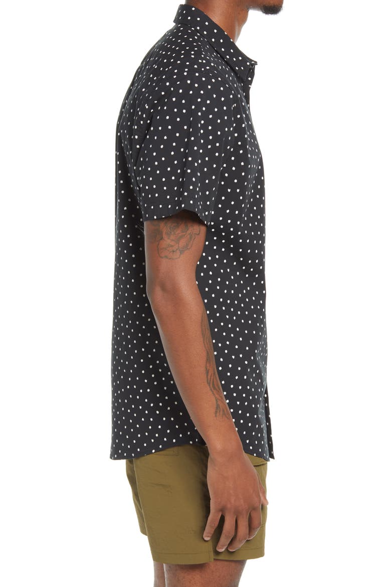 Sketch Dot Short Sleeve Stretch Organic Cotton Button-Up Shirt, Alternate, color, BLACK SECRET SKETCH DOT