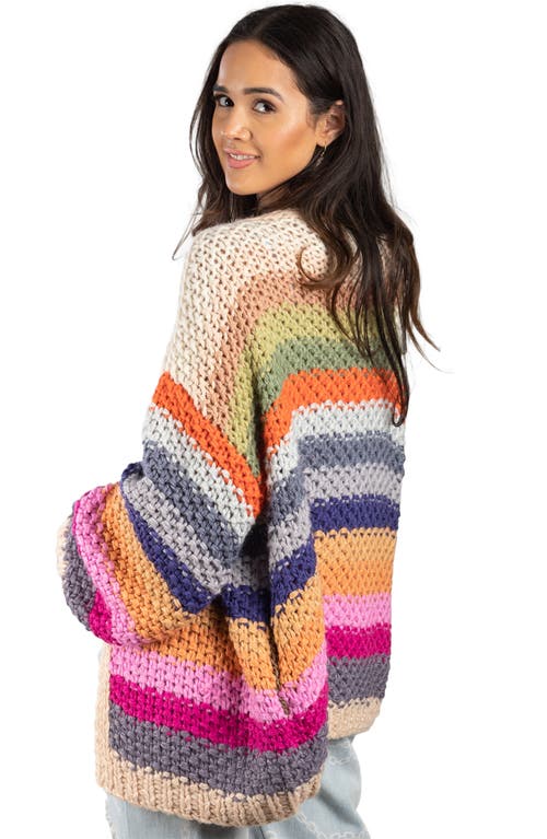 Saachi Mayflower Stripe Crochet Cardigan In Beige Multi