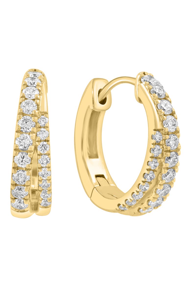 14K Gold Plated Sterling Silver Diamond Hoop Earrings, Main, color, GOLD