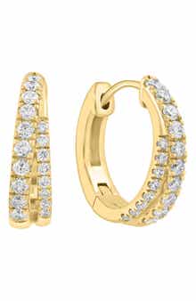 14K Gold Plated Sterling Silver Diamond Hoop Earrings