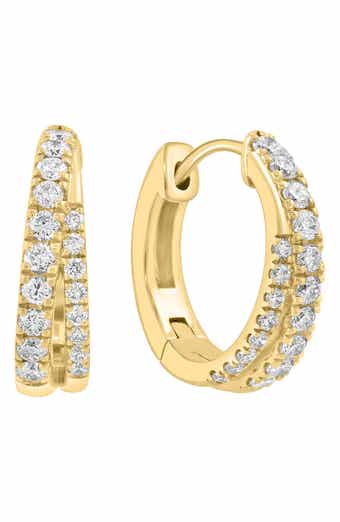 14K Gold Plated Sterling Silver Diamond Hoop Earrings