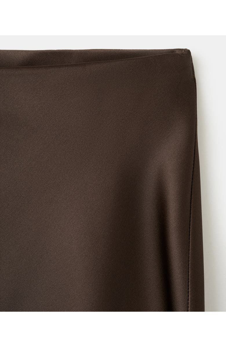 MANGO Lace Trim Satin Midi Skirt, Alternate, color, Brown