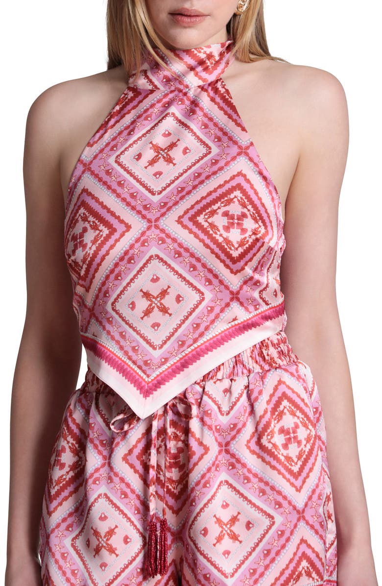 Avec Les Filles Scarf Print Halter Top, Alternate, color, Lobster Pearl