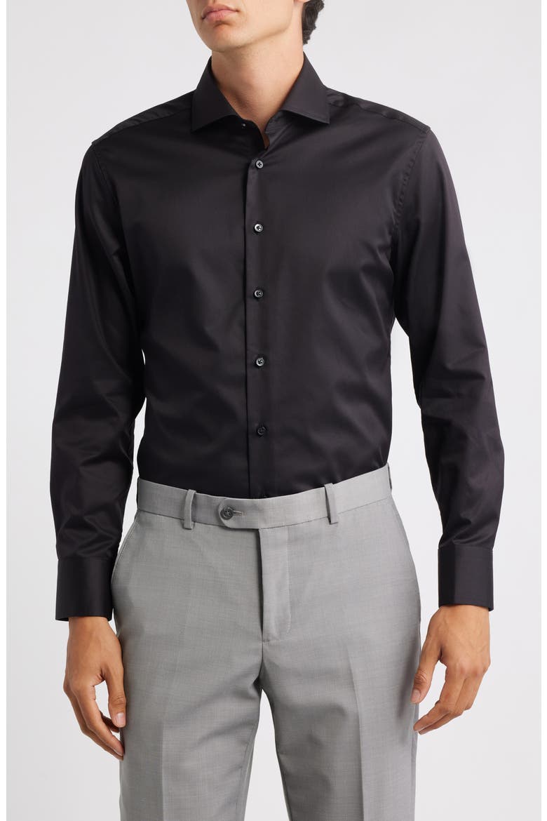 Luxury Slim Fit Non-Iron Dress Shirt, Main, color, BLACK