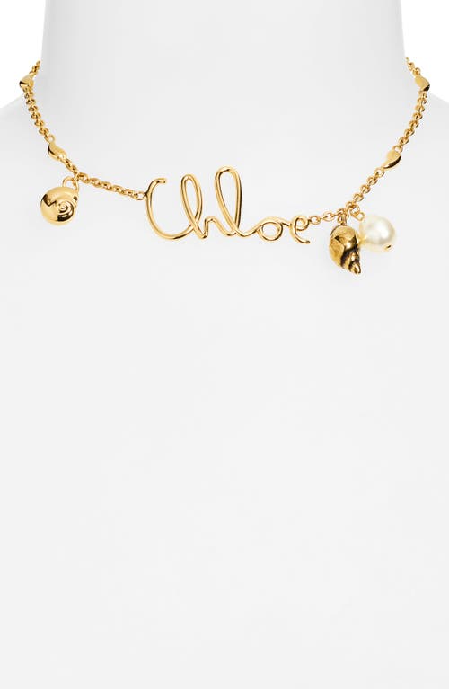 Shop Chloé Shells Necklace In Vintage Gold