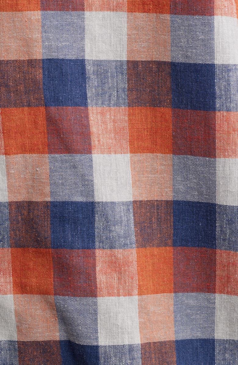 Pendleton Plaid Linen Blend Camp Shirt, Alternate, color, Navy/ Ochre Check