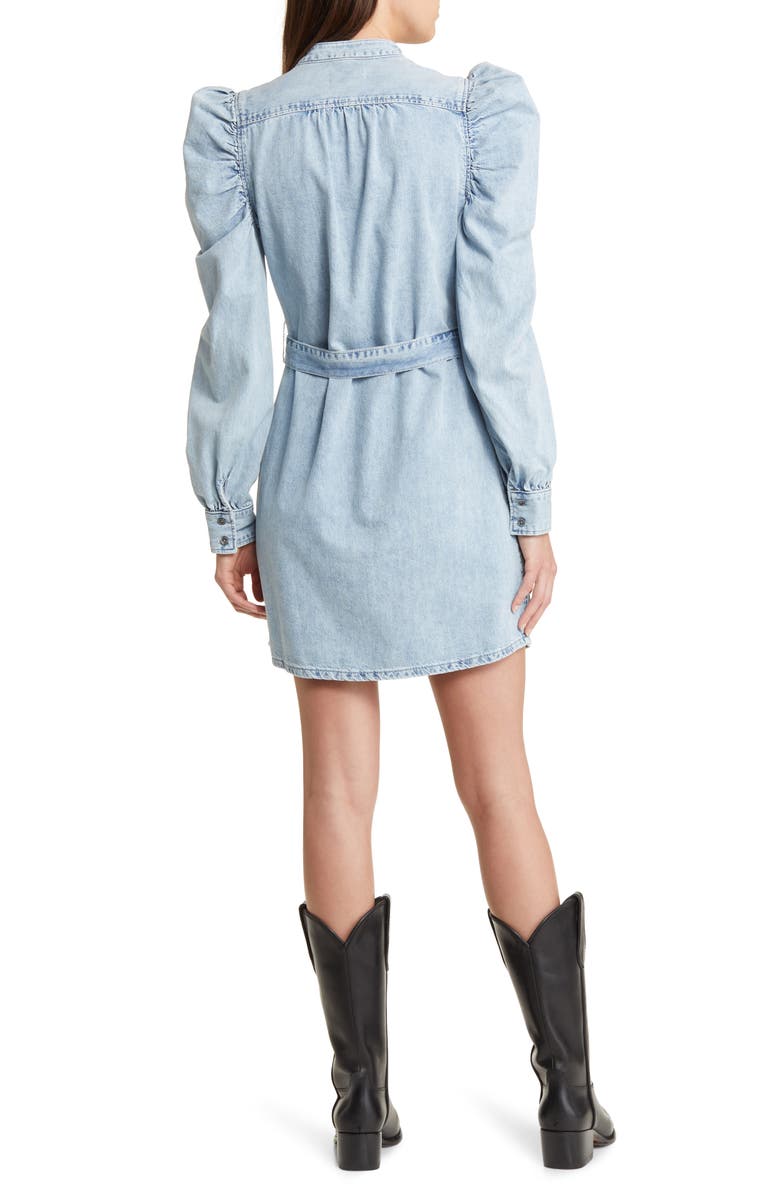 FRAME Gillian Belted Puff Shoulder Long Sleeve Denim Dress, Alternate, color, 