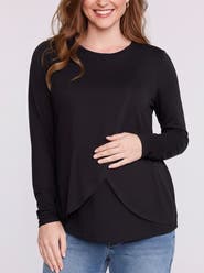 MOTHERHOOD MATERNITY Crewneck Long Sleeve Draped Nursing Tee