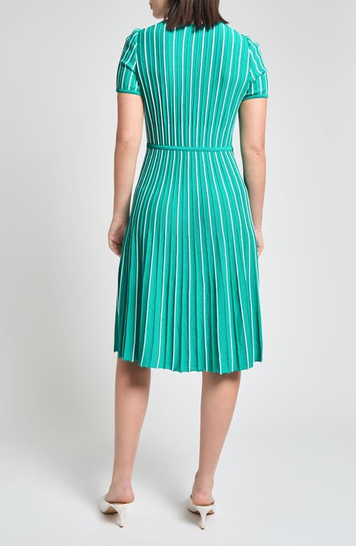 Shop Ming Wang Modern Fit Stripe A-line Knit Dress In Emerald Awe/white