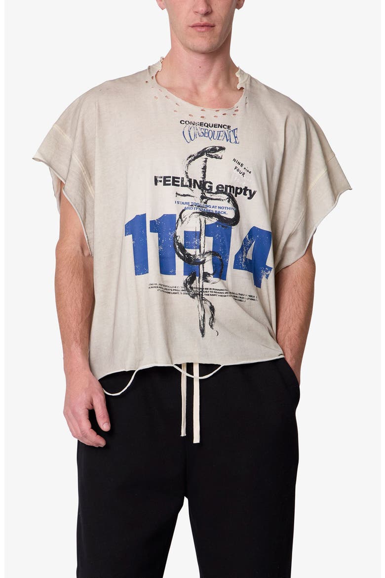 Sleeveless Distressed Graphic Cutoff T-Shirt, Main, color, OFF WHITE