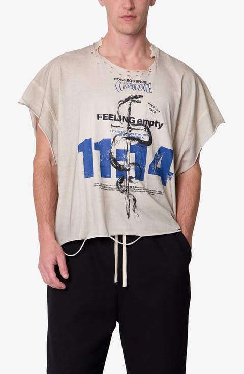 Sleeveless Distressed Graphic Cutoff T-Shirt